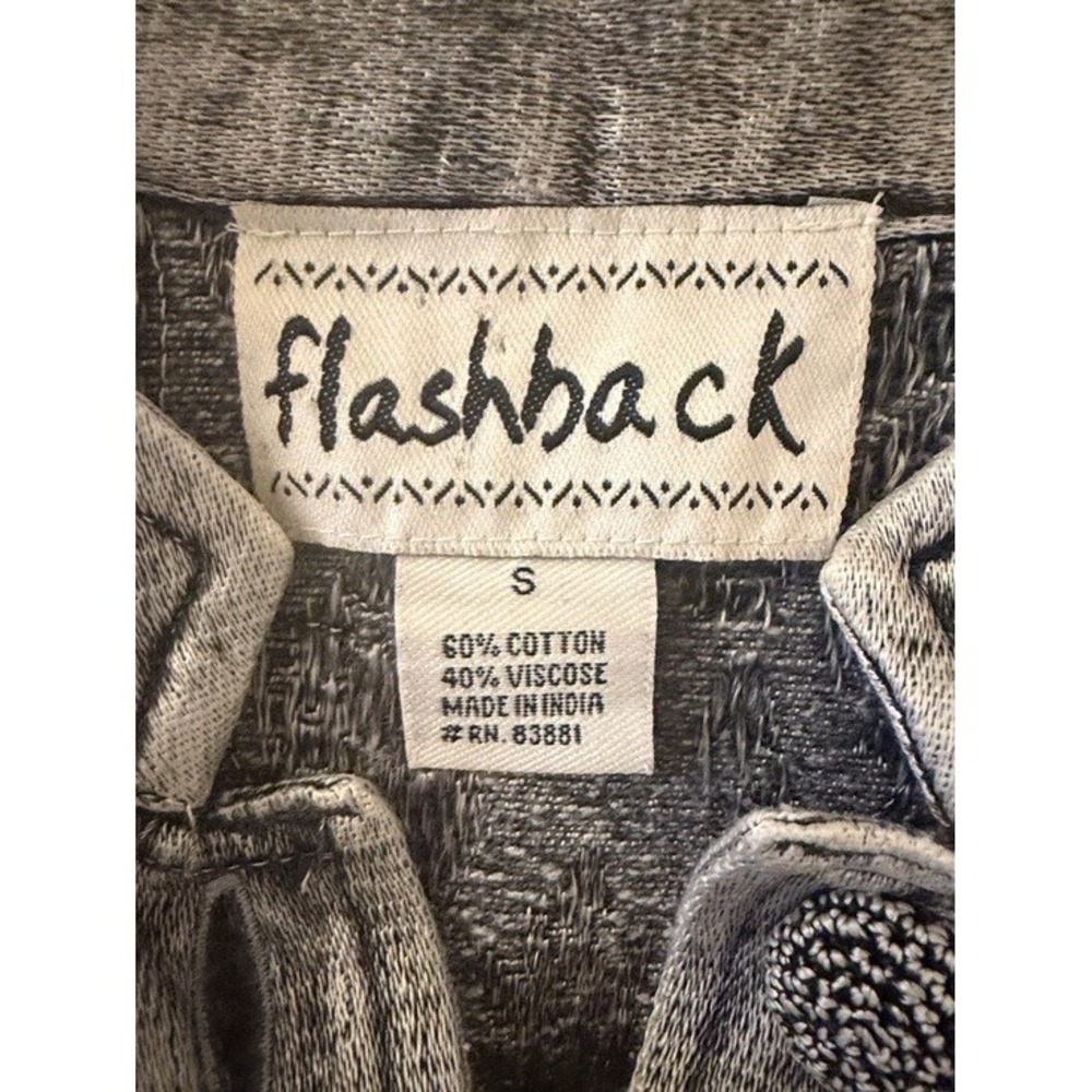 Flashback Gray Acid Wash Embroidered Floral Crochet Lace Trim Jacket Women Small - Picture 2 of 9